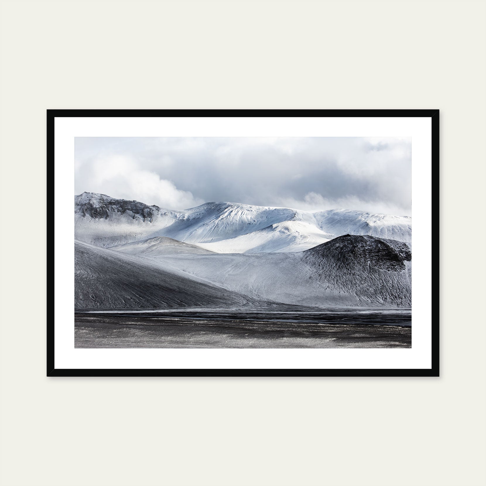A framed print of a snowy mountain side in Iceland