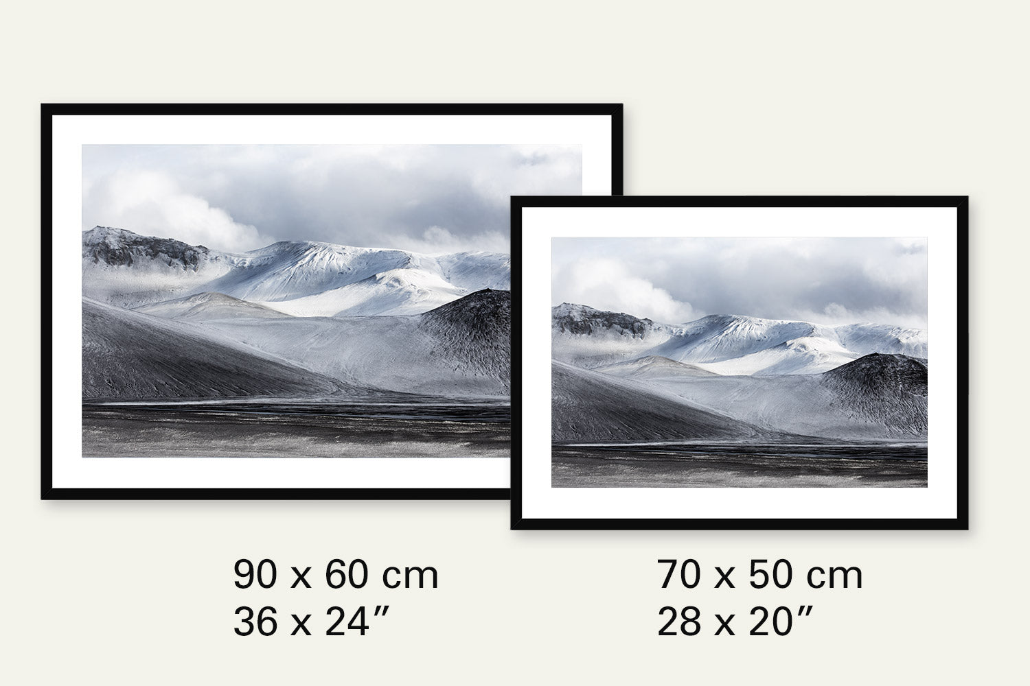 The framed prints are available in two sizes
