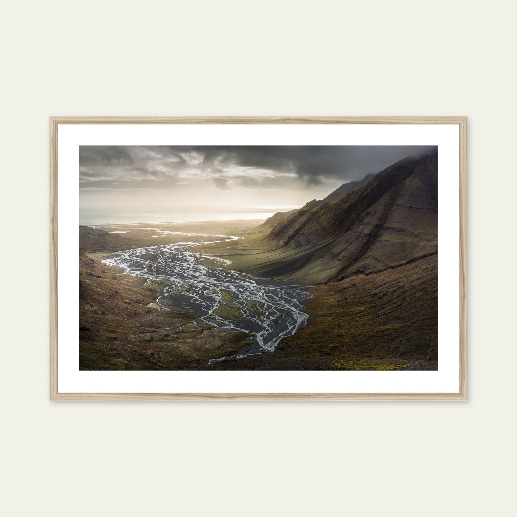 A wood framed print of a valley in the south of Iceland
